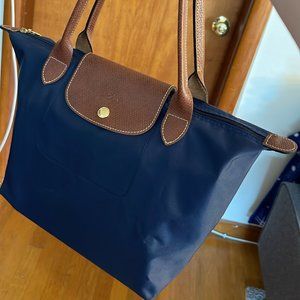 Longchamp Blue Tote Bag with Leather Accents